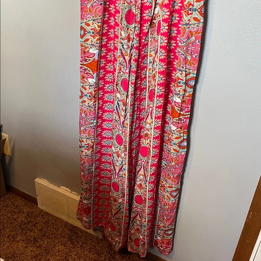 Rusty Pink Floral Paisley Maxi Dress with Tie Front - Picture 5 of 6